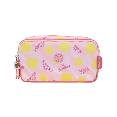 Lapicera escolar para niña Happy Girl by Chenson color rosa con doble compartimento