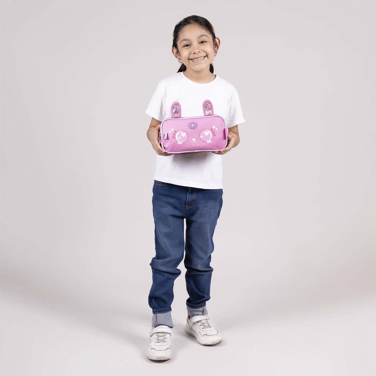 Lapicera escolar para niña Happy Girl rosa con doble bolsillo - vista 2
