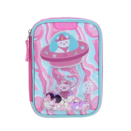 Lapicera escolar para niña Happy Girl by Chenson rosa con amplio compartimento