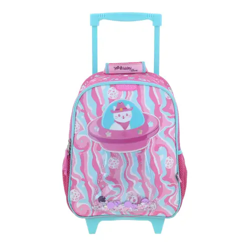 Kit Escolar Happy Girl by Chenson (Mochila con Ruedas + Lonchera + Lapicera) Rosa Infantil - Modelo HG70162