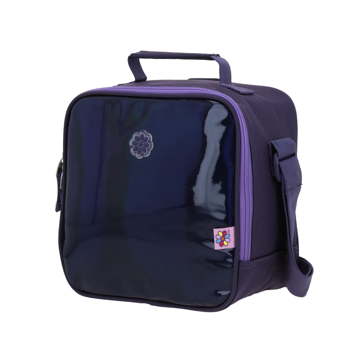 Lonchera escolar térmica Happy Girl uva con asa ajustable y divertida 2