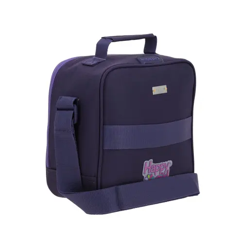 Lonchera escolar térmica Happy Girl uva con asa ajustable y divertida 3