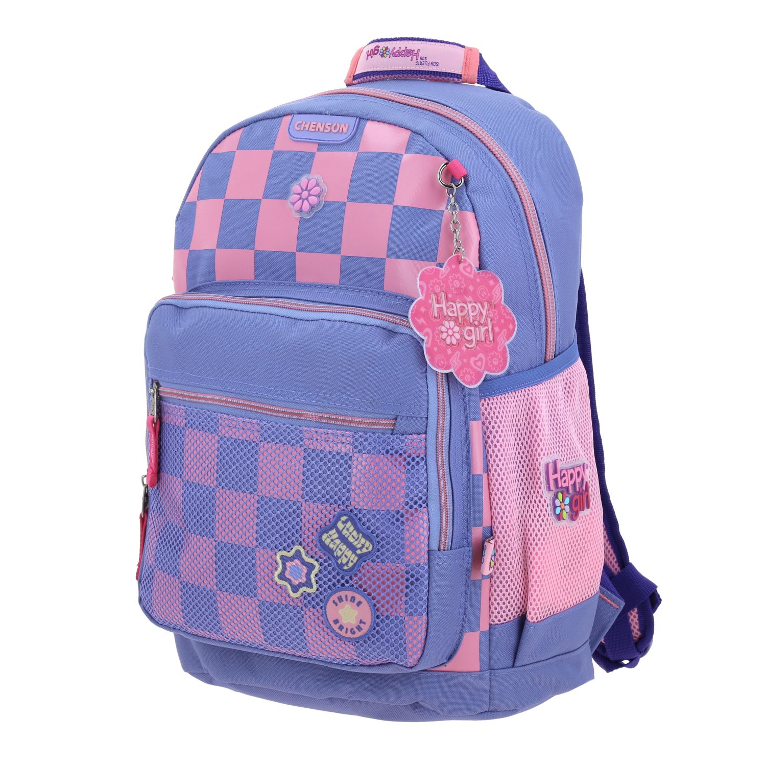 Mochila escolar para niña Happy Girl by Chenson color uva con seguridad y diversión 2