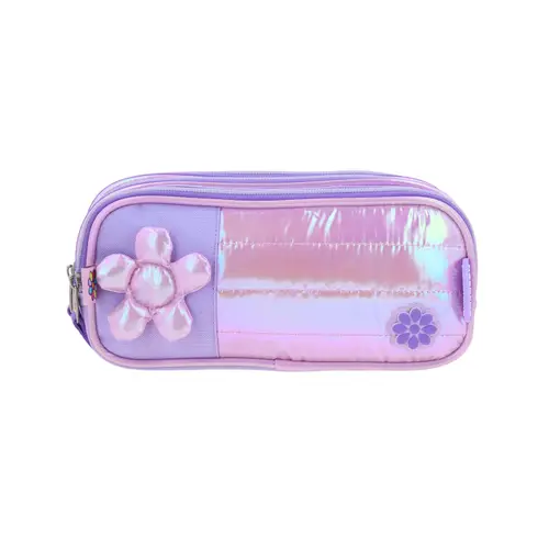 Lapicera escolar para niña Happy Girl violeta con triple compartimento