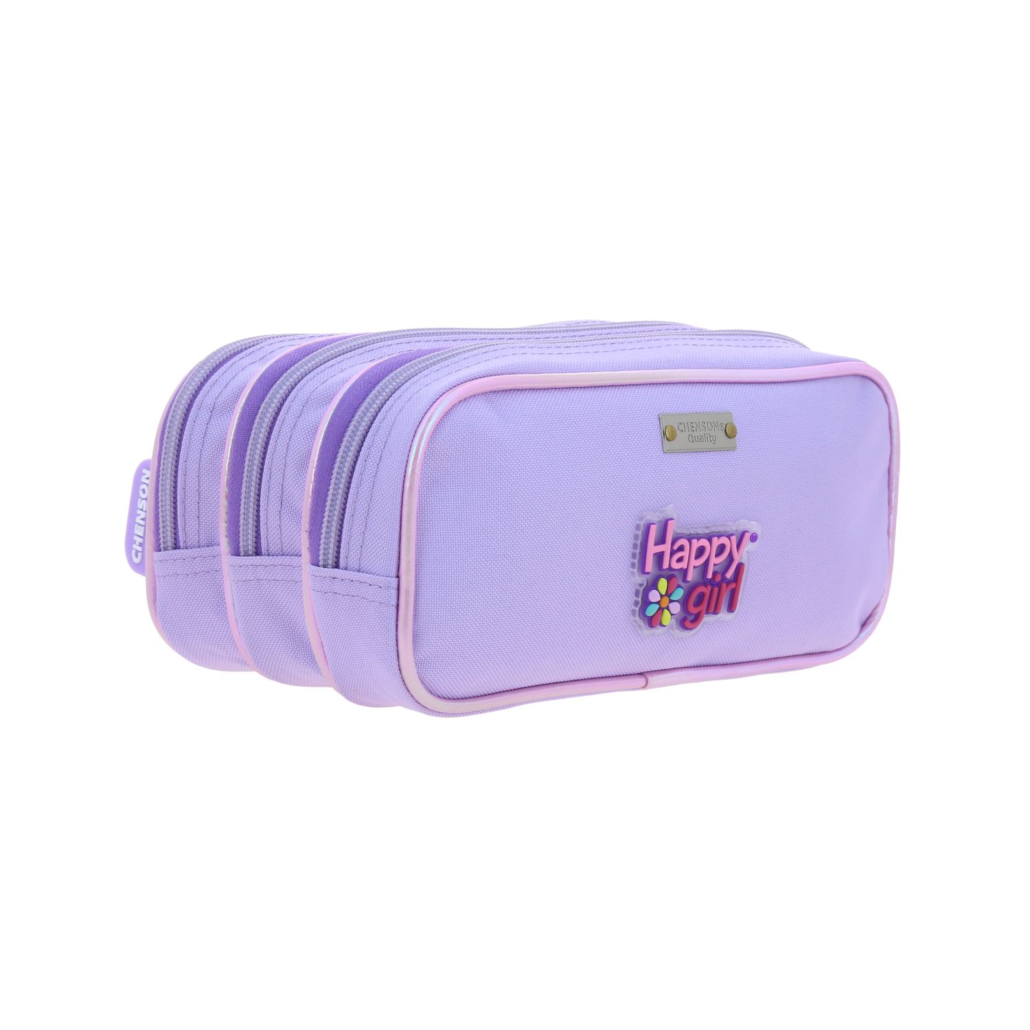 Lapicera escolar para niña Happy Girl violeta con triple compartimento 3