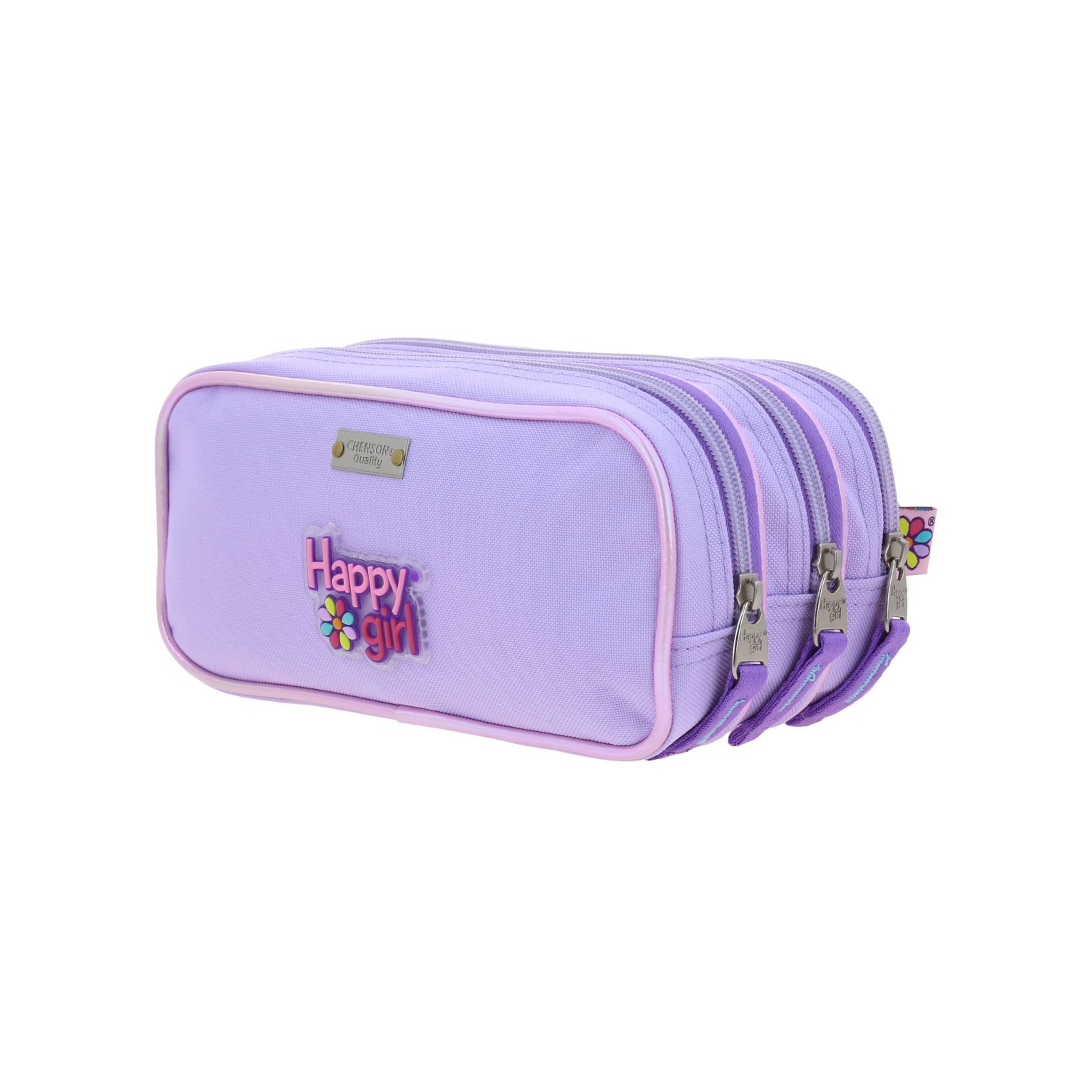 Lapicera escolar para niña Happy Girl violeta con triple compartimento 5