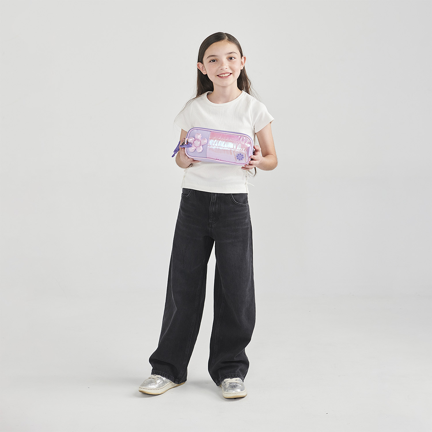 Lapicera escolar para niña Happy Girl violeta con triple compartimento - vista 2