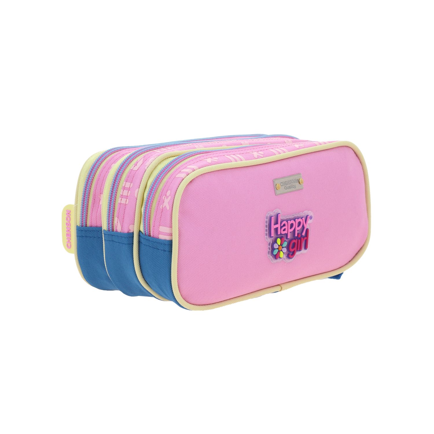 Lapicera escolar para niña Happy Girl rosa con triple compartimento 3