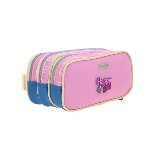 Lapicera escolar para niña Happy Girl rosa con triple compartimento - Modelo HG70356 3