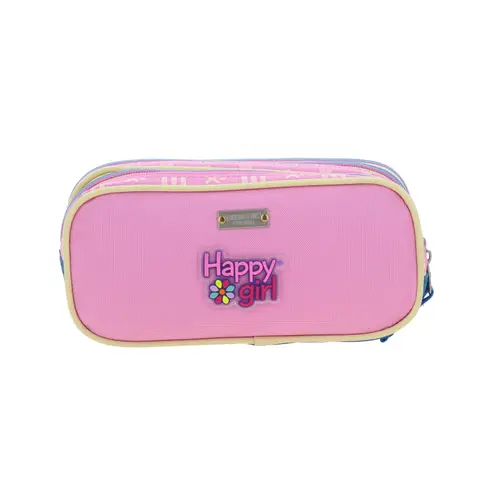 Lapicera escolar para niña Happy Girl rosa con triple compartimento - vista 2