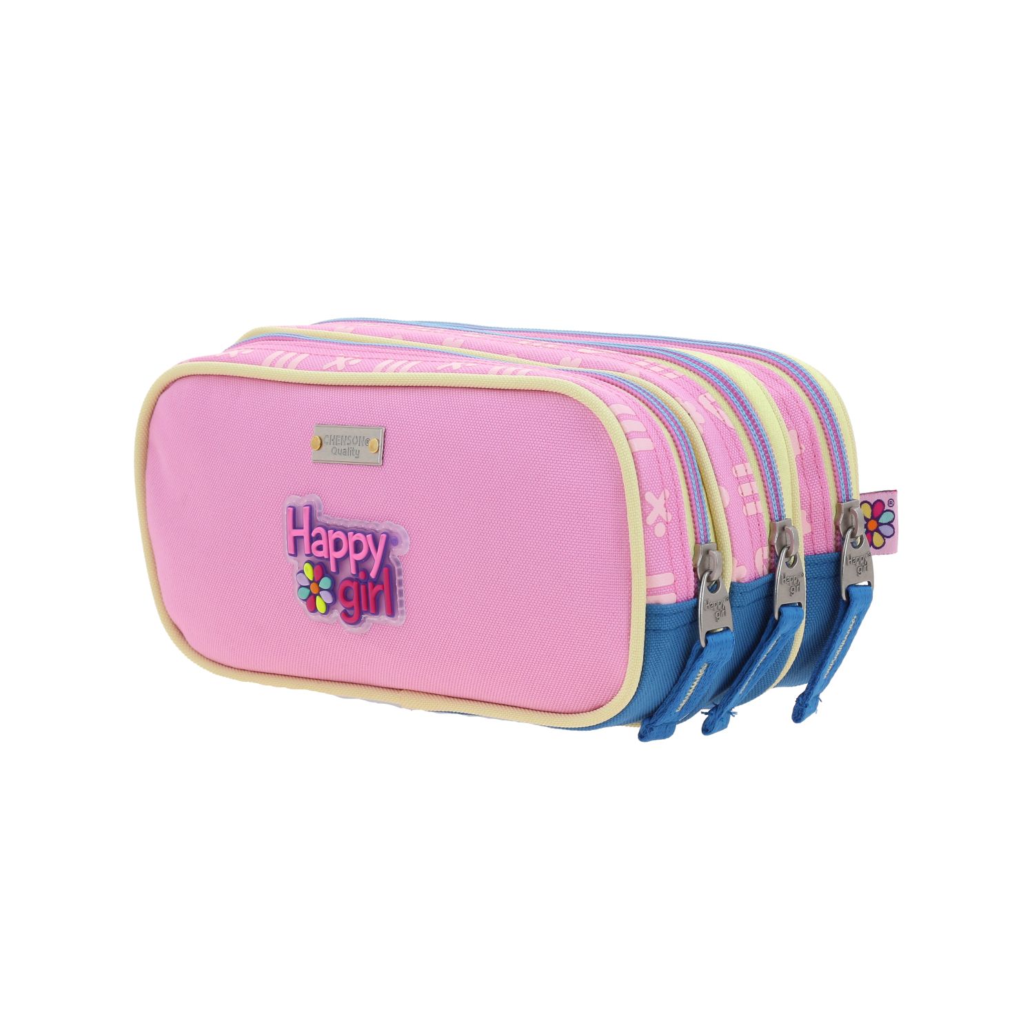 Lapicera escolar para niña Happy Girl rosa con triple compartimento 5