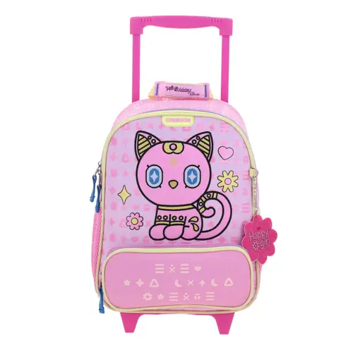 Kit Escolar Happy Girl by Chenson (Mochila con Ruedas + Lonchera + Lapicera) Rosa Infantil - Modelo HG70357