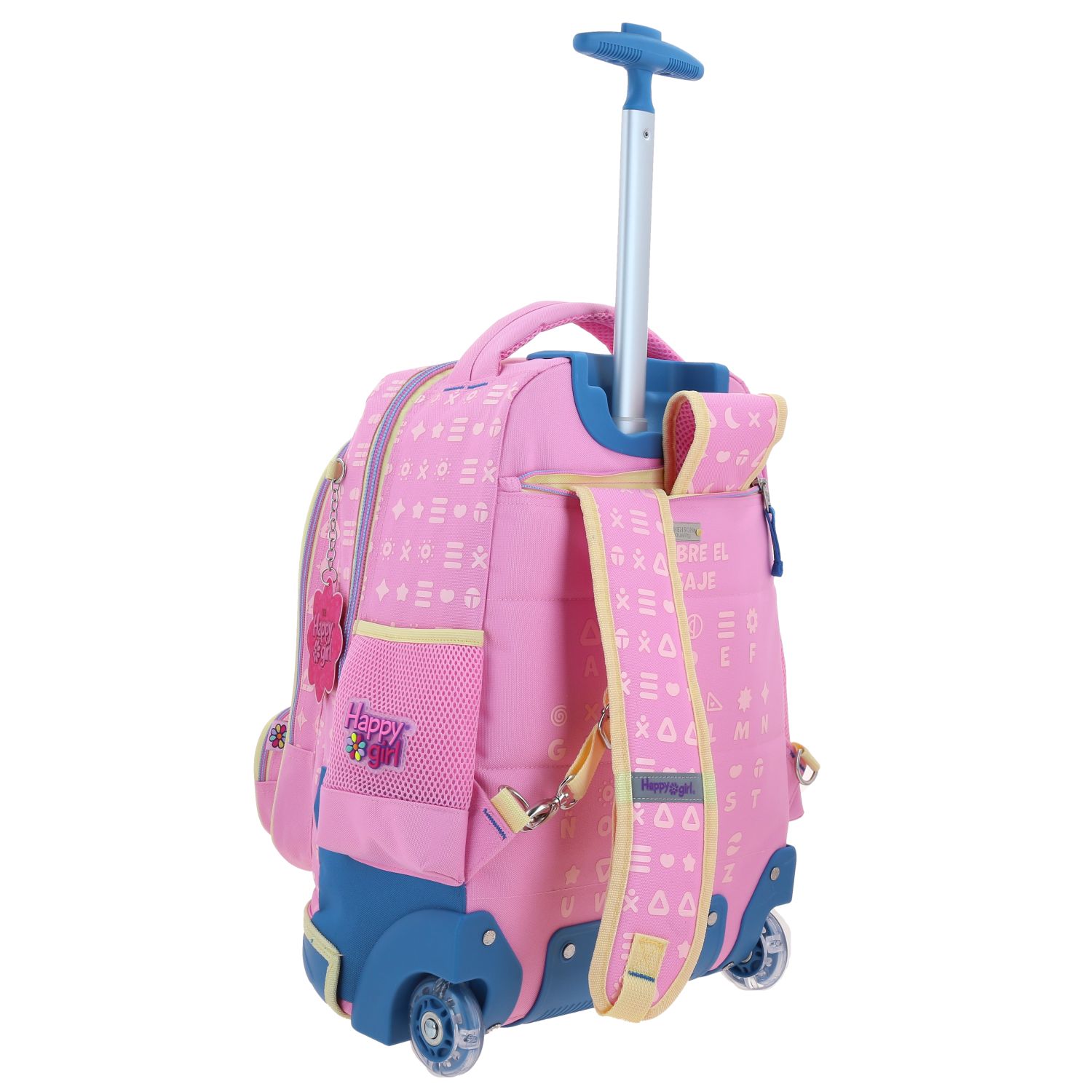 Mochila con Ruedas Happy Girl Rosa con Llantitas para Niña 3