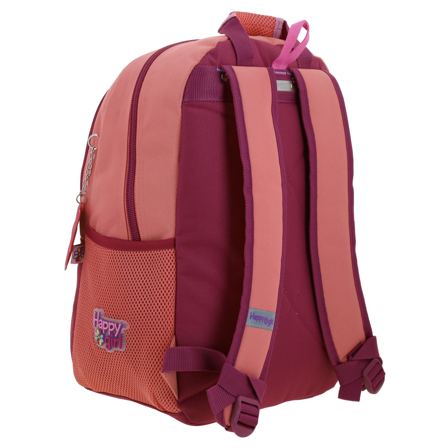 Mochila escolar para niña Happy Girl fucsia con compartimentos amplios 3