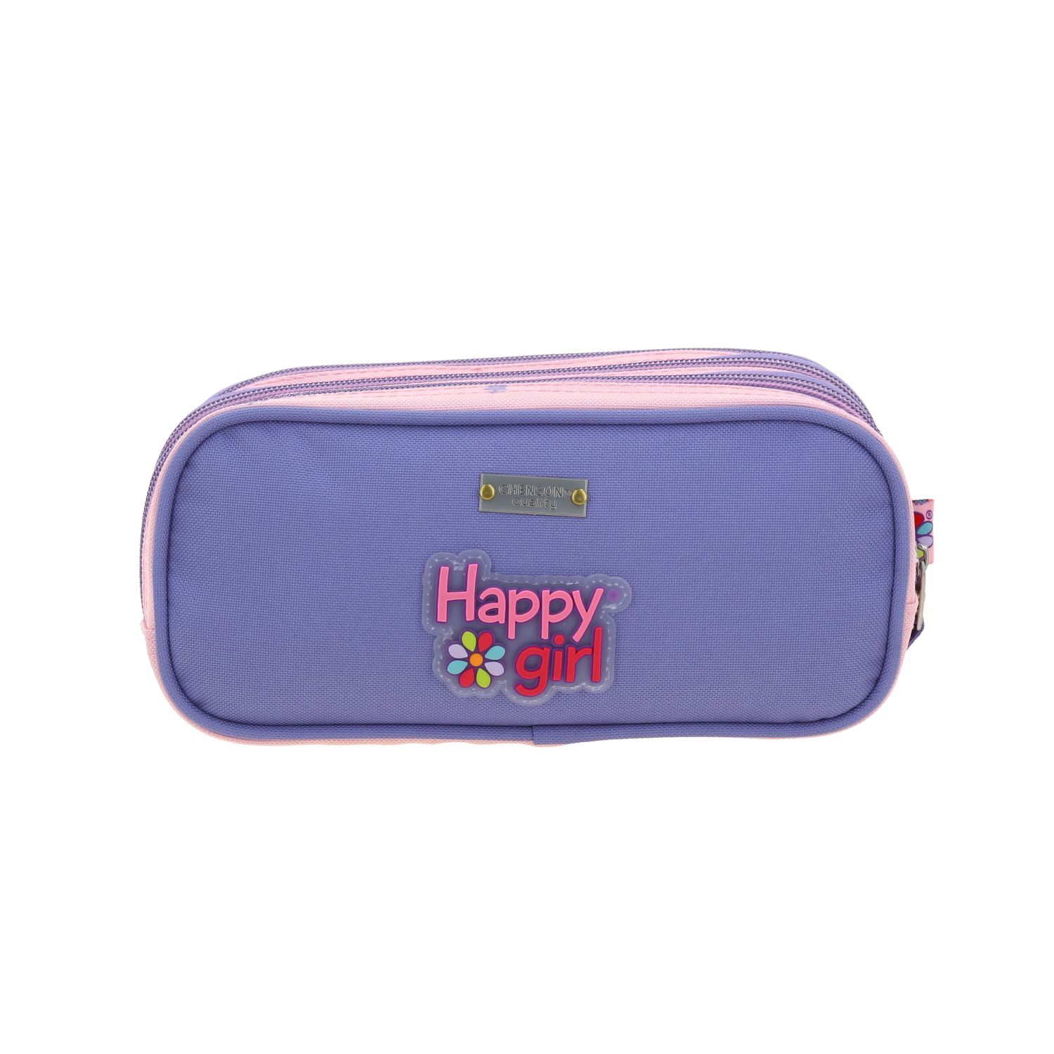 Lapicera escolar para niña Happy Girl by Chenson rosa triple compartimento 4
