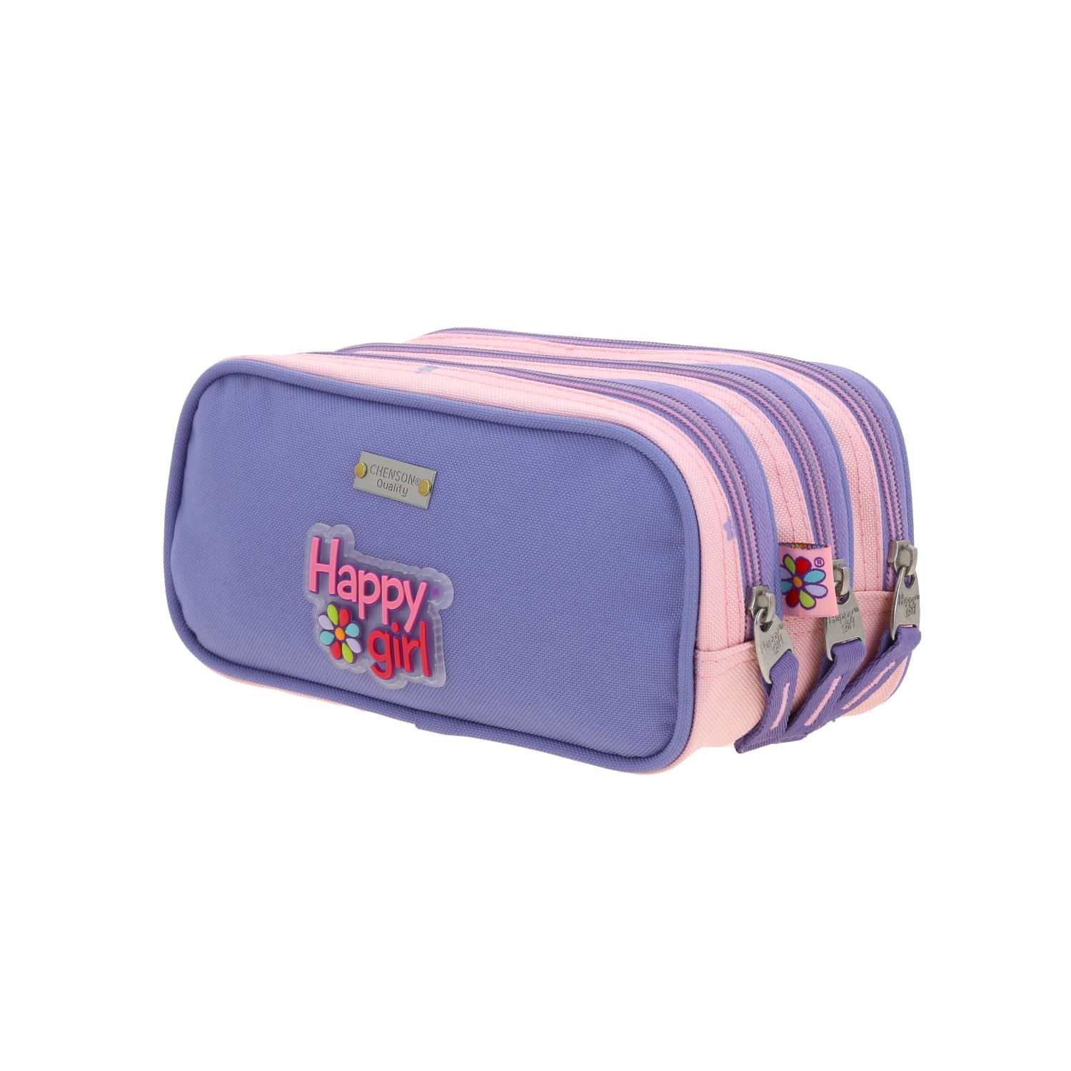 Lapicera escolar para niña Happy Girl by Chenson rosa triple compartimento 5