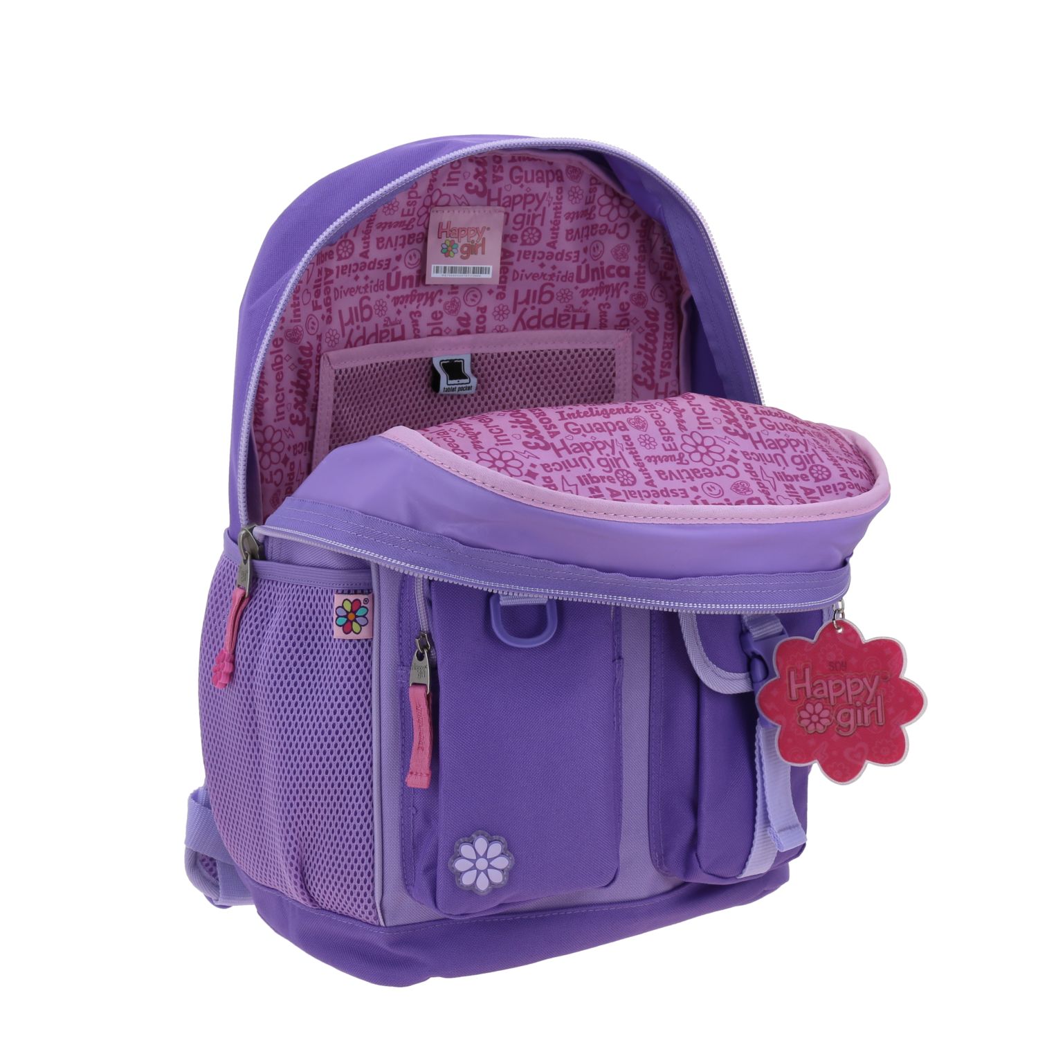 Mochila escolar para niña Happy Girl by Chenson Violeta con múltiples bolsillos - vista 2