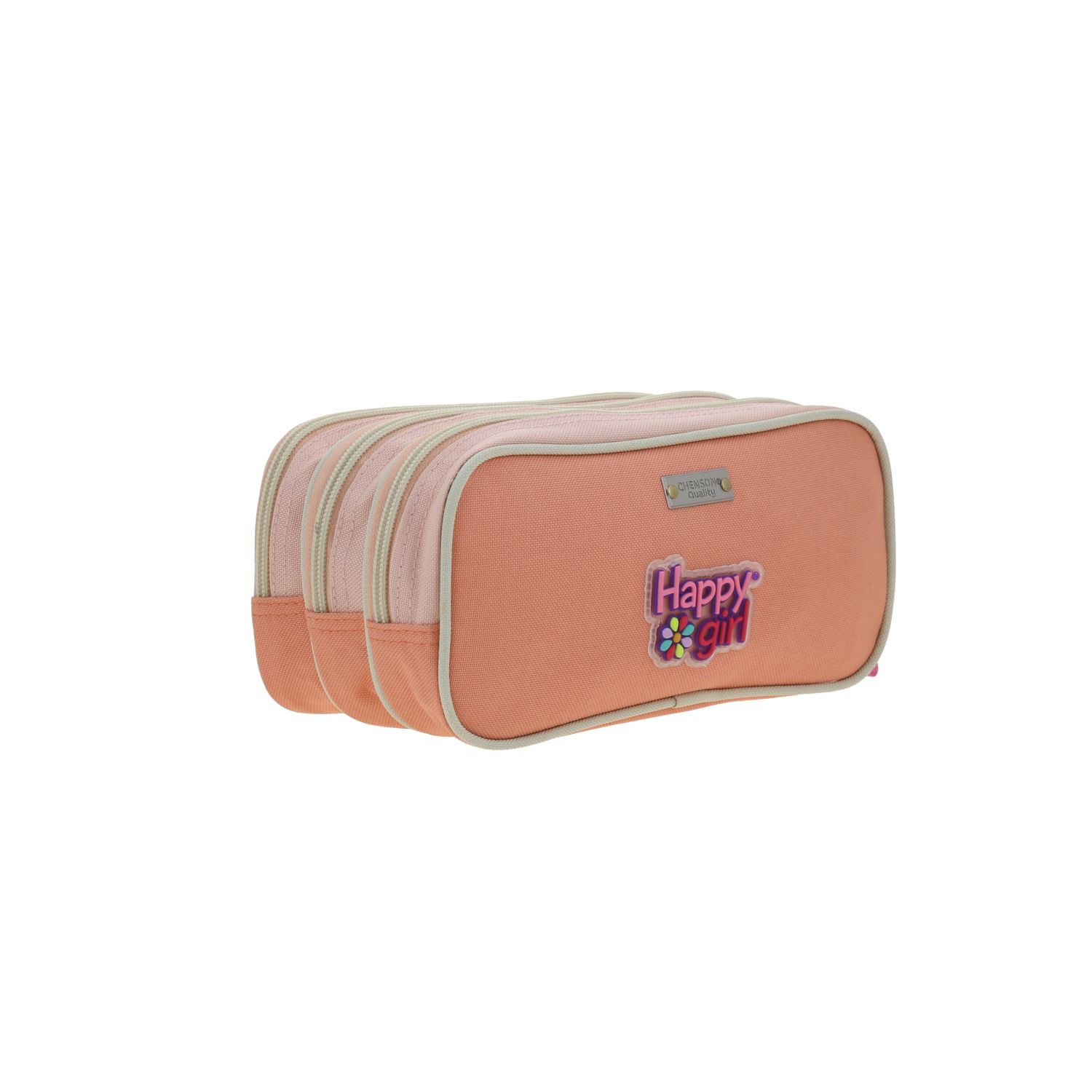 Lapicera Happy Girl Beige Triple Compartimento Escolar Niña 3