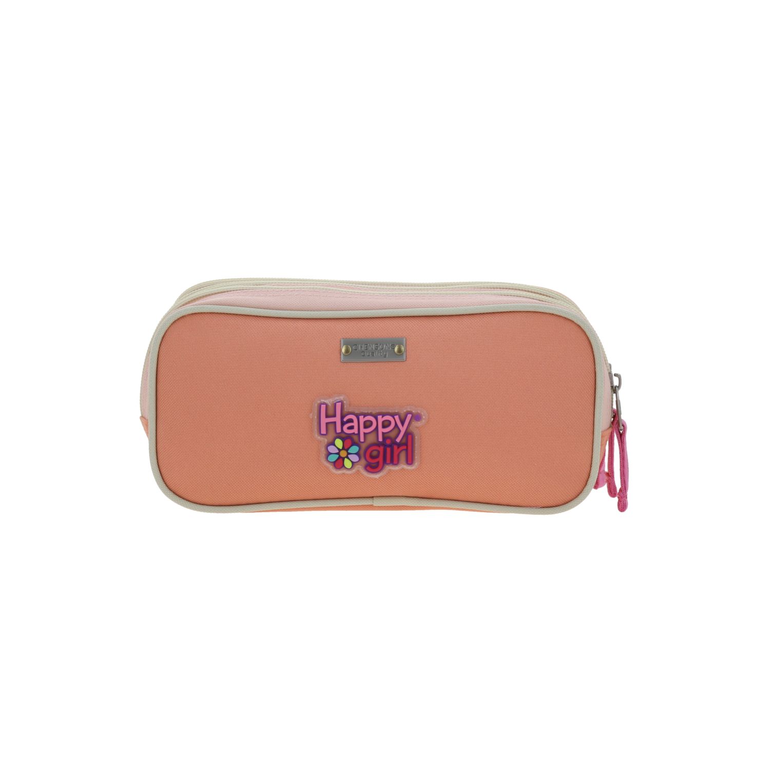 Lapicera Happy Girl Beige Triple Compartimento Escolar Niña 4