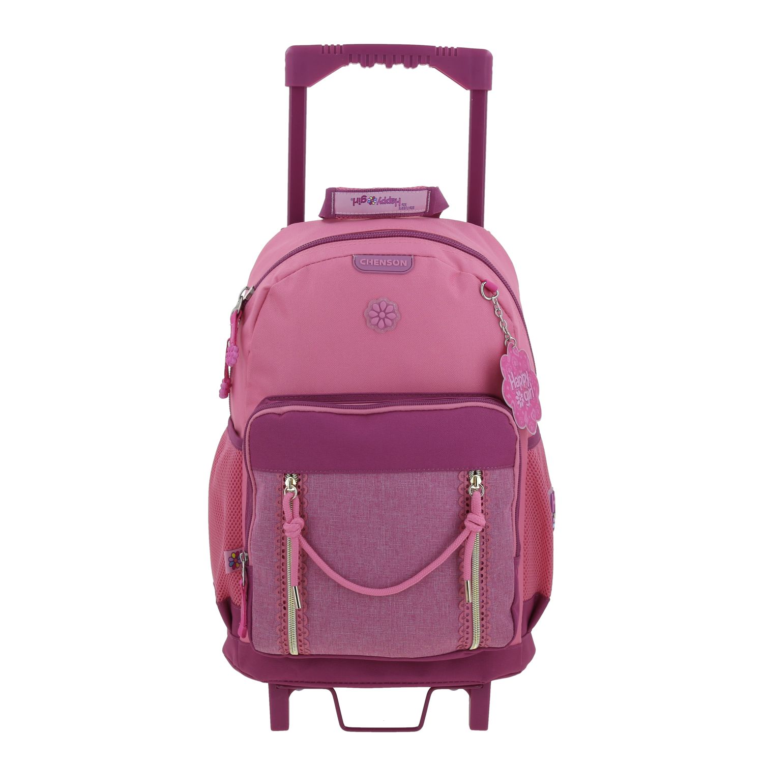 Mochila con Ruedas Happy Girl Rosa para Niña con Divertidos Detalles