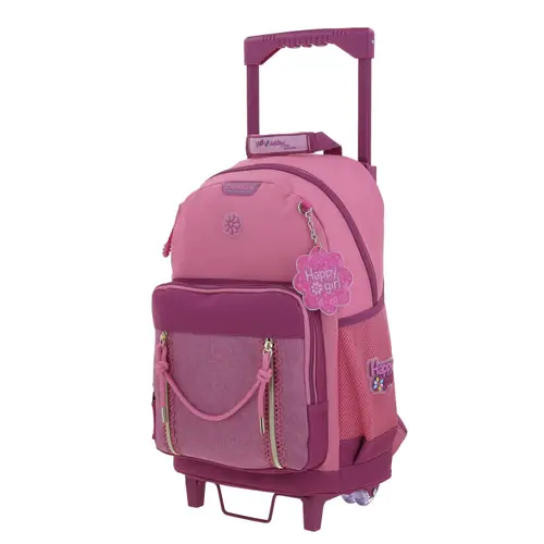Mochila con Ruedas Happy Girl Rosa para Niña con Divertidos Detalles - vista 2