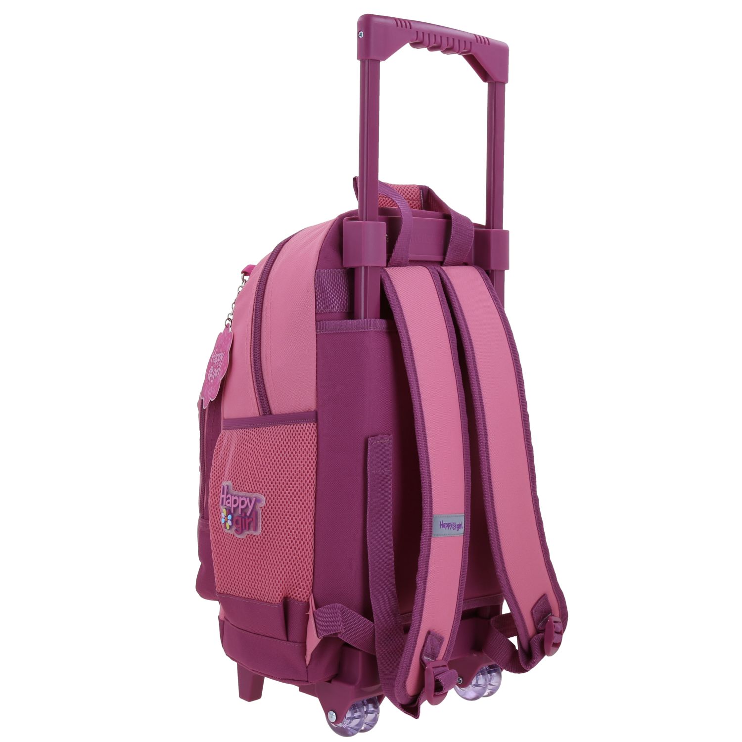 Mochila con Ruedas Happy Girl Rosa para Niña con Divertidos Detalles 3