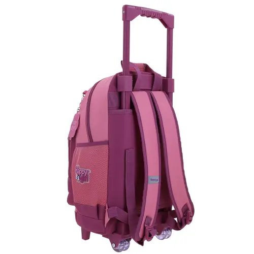 Mochila con Ruedas Happy Girl Rosa para Niña con Divertidos Detalles 3