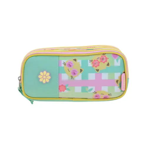 Lapicera escolar para niña Happy Girl rosa triple compartimento