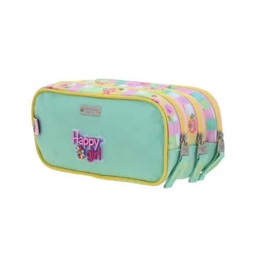 Lapicera escolar para niña Happy Girl rosa triple compartimento 5