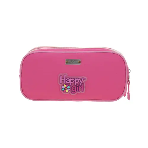 Lapicera escolar para niña Happy Girl rosa con doble compartimento - vista 2