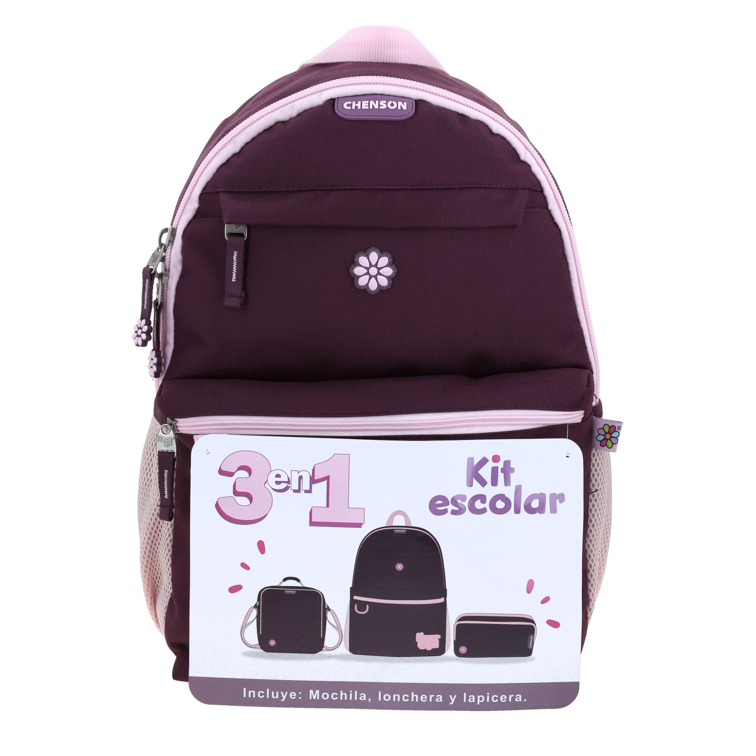 Mochila escolar para niña Happy Girl magenta con diseño divertido y segura