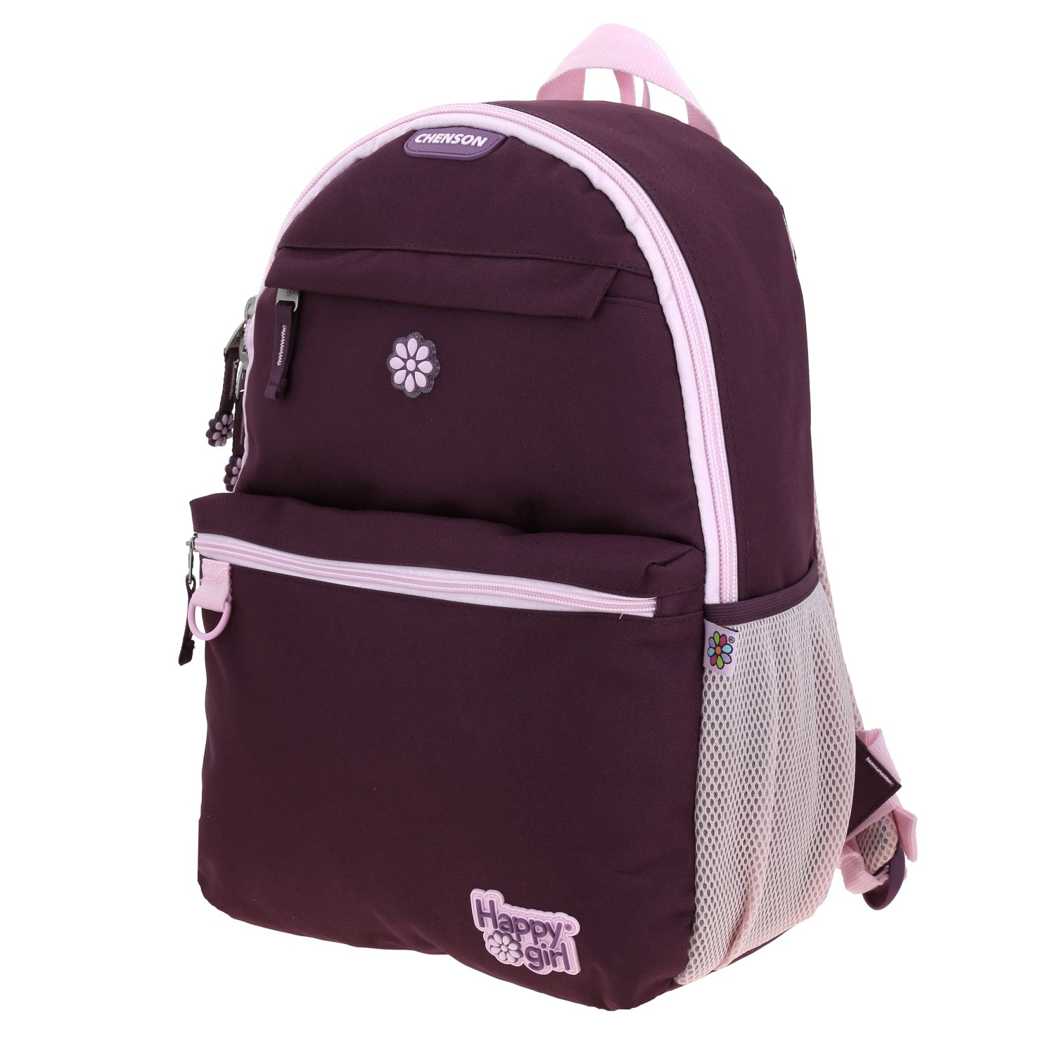 Mochila escolar para niña Happy Girl magenta con diseño divertido y segura 3