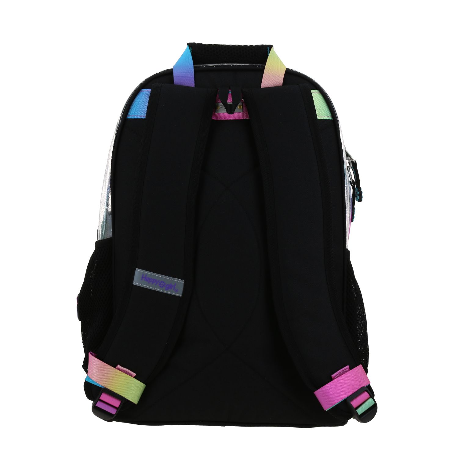 Mochila escolar Happy Girl negro PVC transparente para niña 4