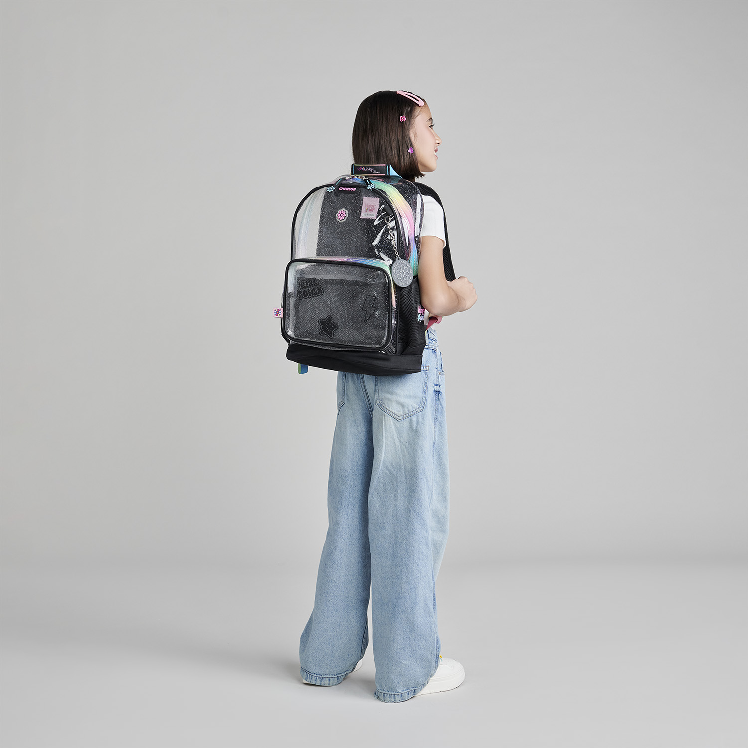 Mochila escolar Happy Girl negro PVC transparente para niña - vista 2
