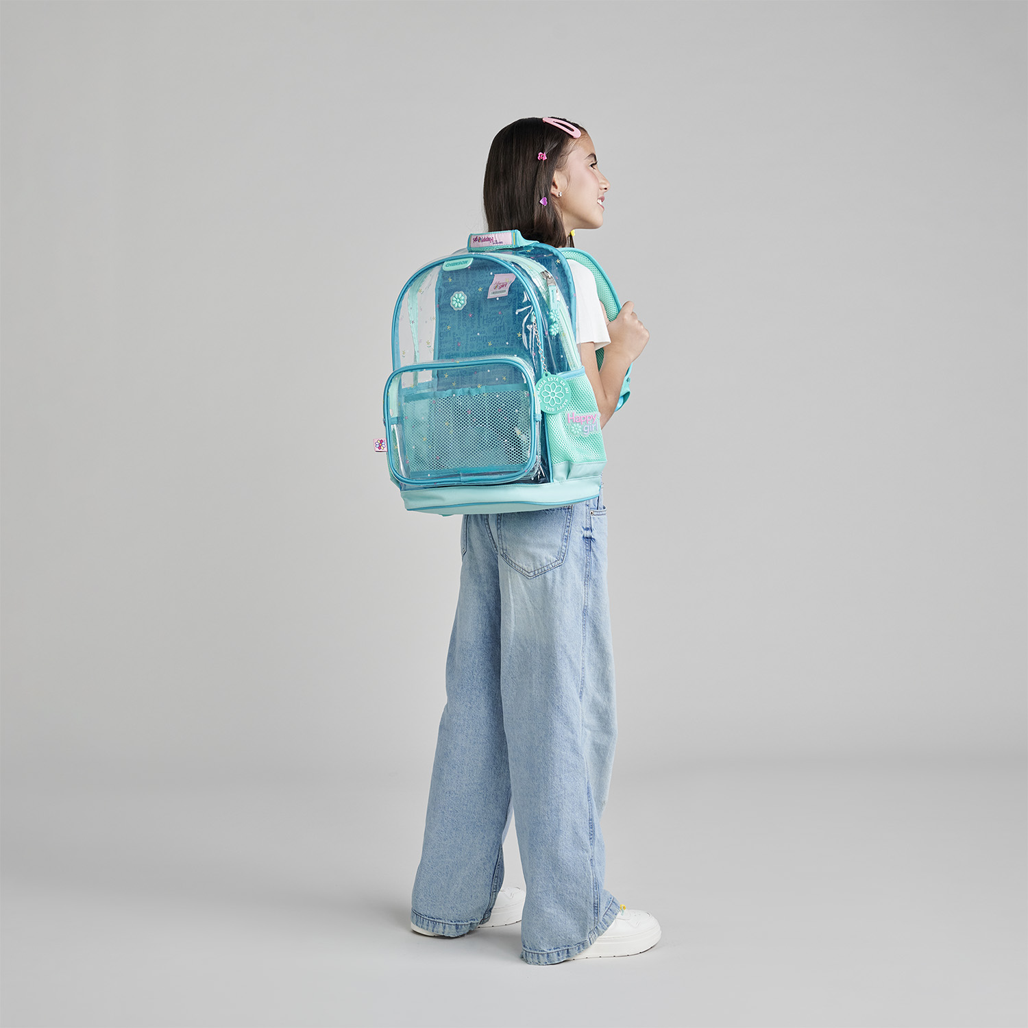 Mochila Escolar Happy Girl Turquesa Niña - Resistente PVC - vista 2