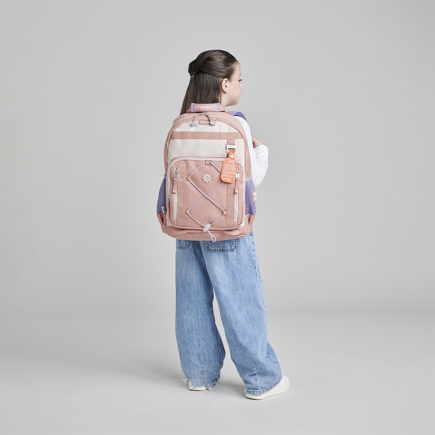 Mochila Escolar Happy Girl Beige | Backpack Infantil Resistente - vista 2