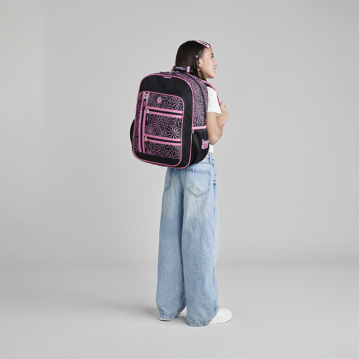 Mochila Escolar Happy Girl Negro | Backpack Infantil Resistente - vista 2
