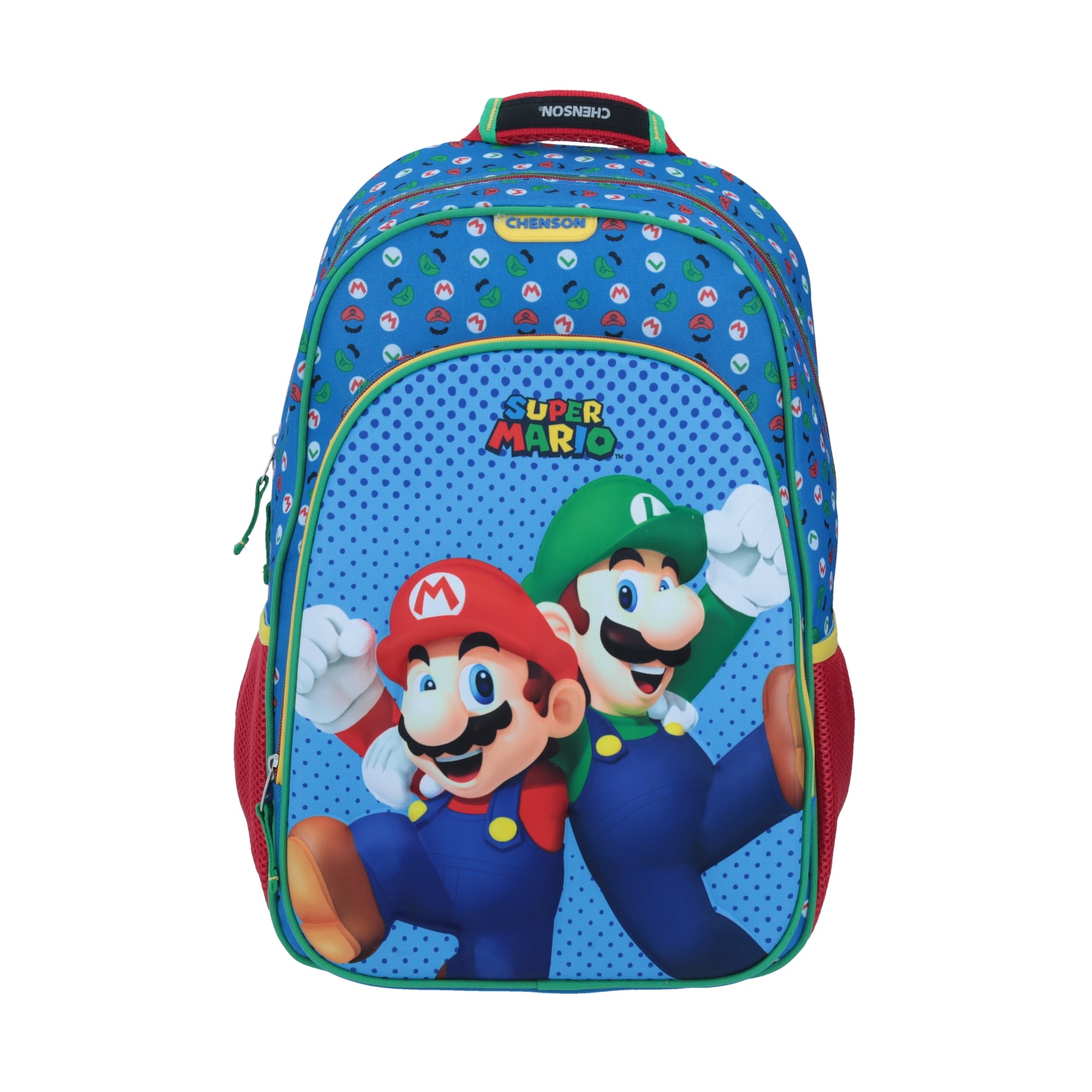 Mochila Escolar Mario Bros Azul Chenson - Bolsillos y Cierre
