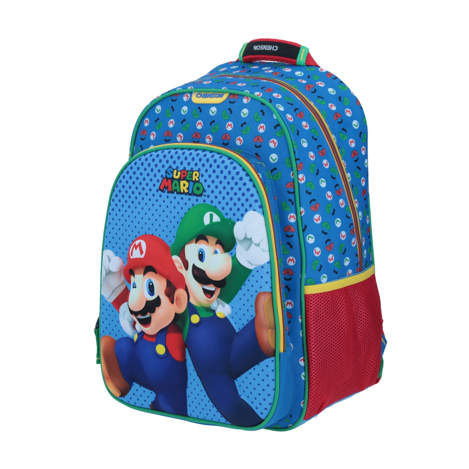 Mochila Escolar Mario Bros Azul Chenson - Bolsillos y Cierre 2