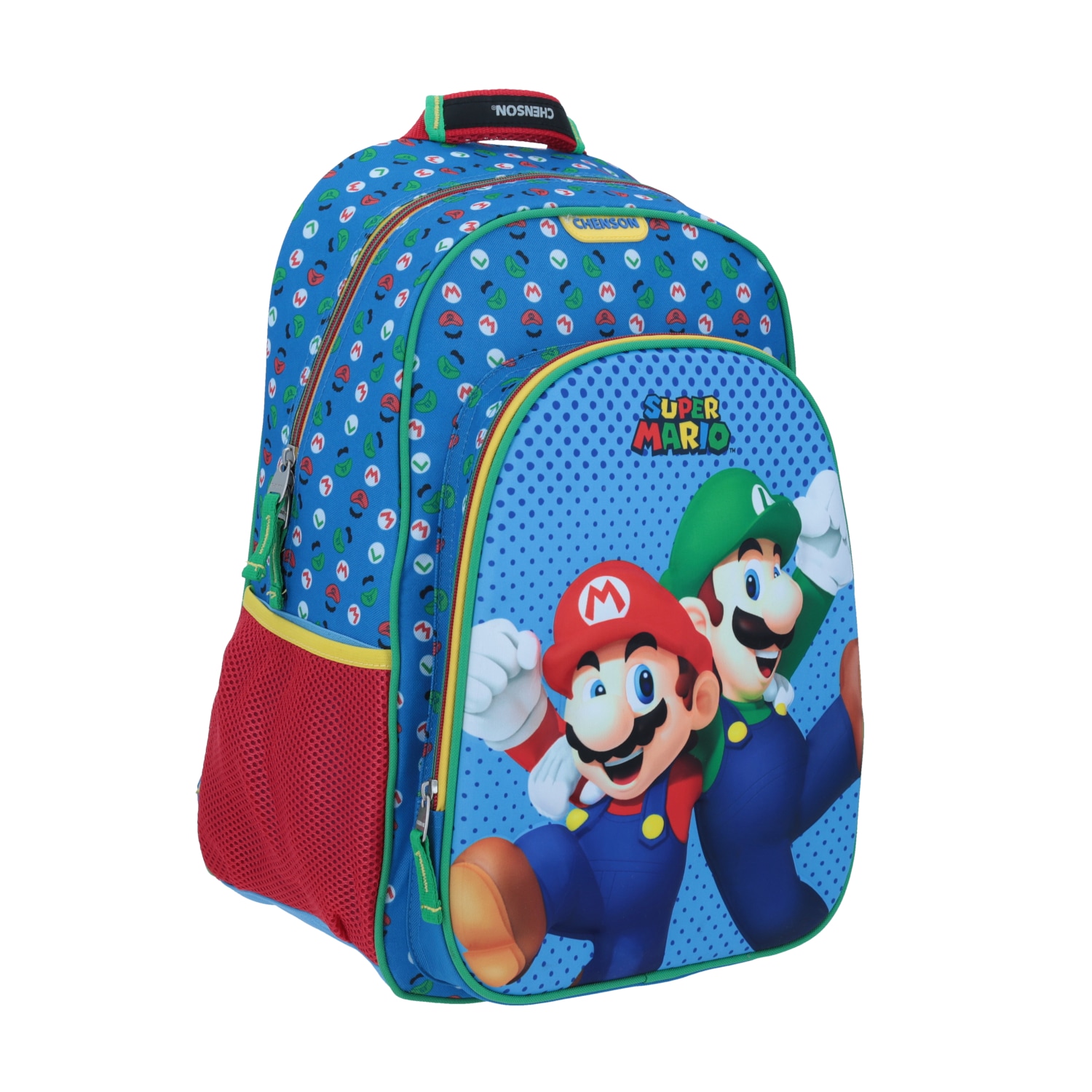 Mochila Escolar Mario Bros Azul Chenson - Bolsillos y Cierre 4