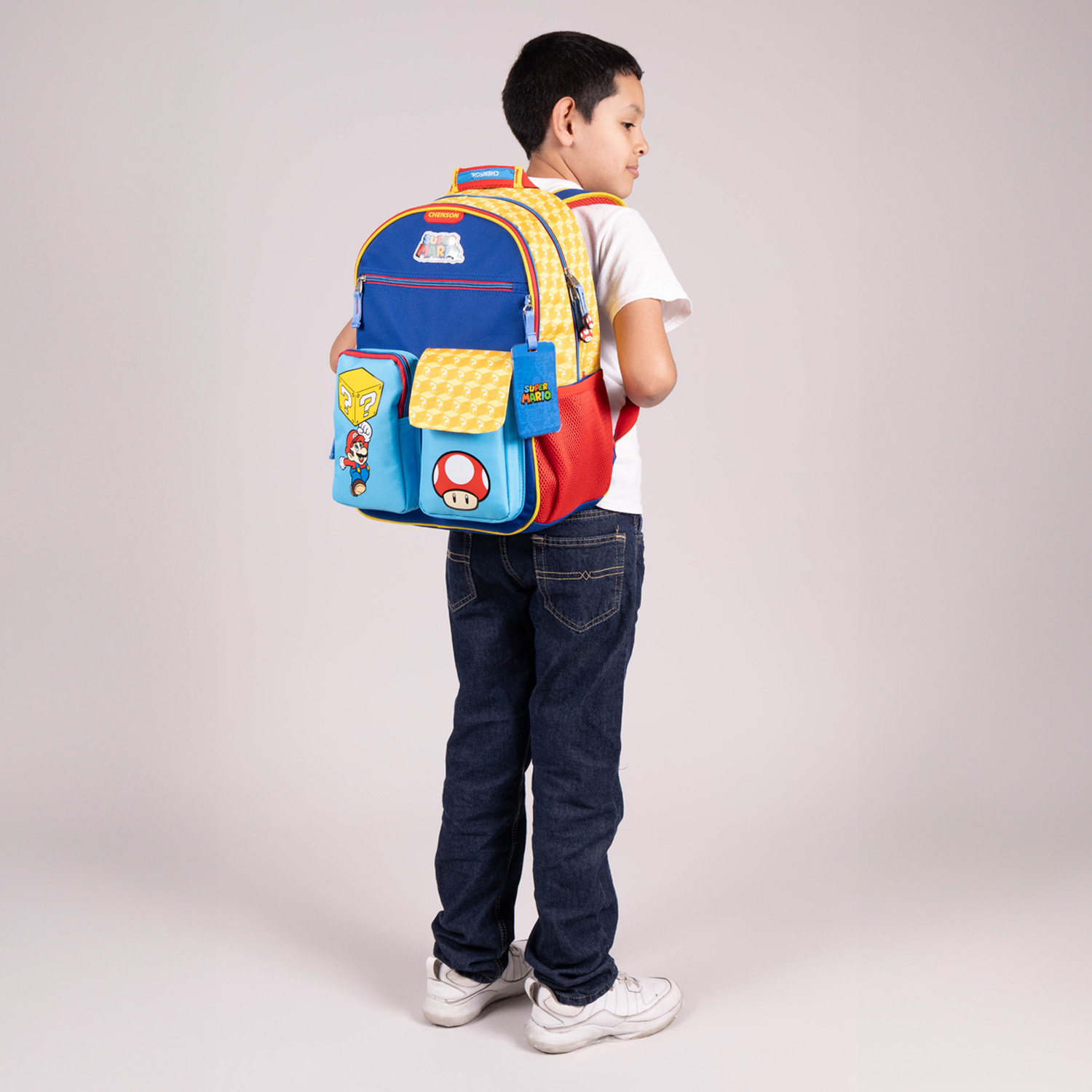 Mochila escolar para niño Mario Bros by Chenson color azul divertida - vista 2