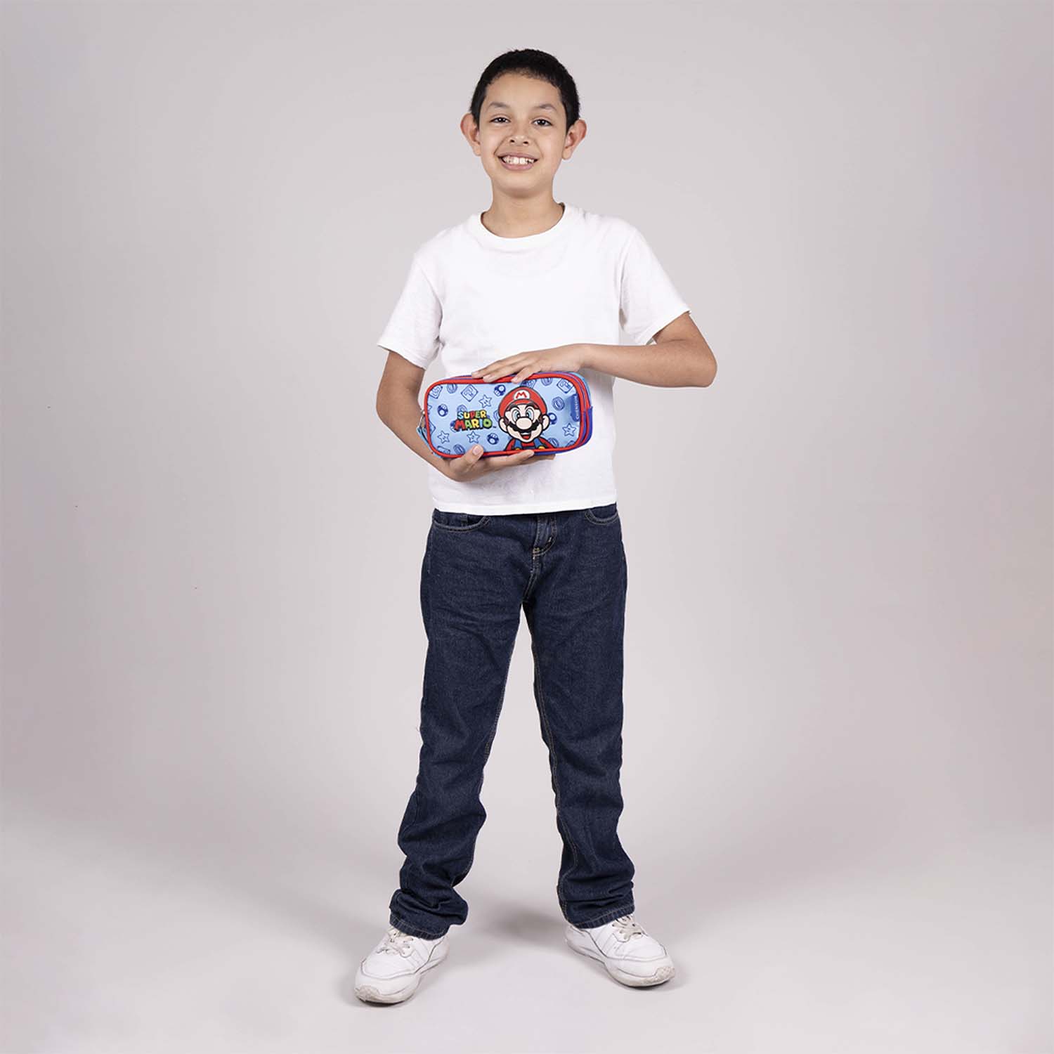 Lapicera escolar para niño Mario Bros by Chenson color azul con doble compartimento - vista 2