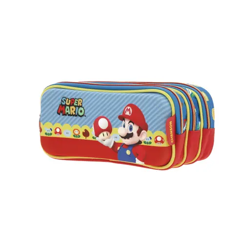 Lapicera escolar Mario Bros by Chenson color azul con triple compartimento 2