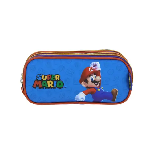 Lapicera escolar Mario Bros by Chenson azul con triple compartimento - Modelo MB66308 1