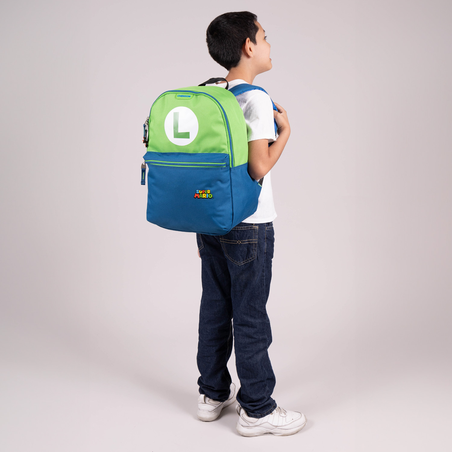 Mochila escolar para niño Mario Bros by Chenson color verde divertida - vista 2