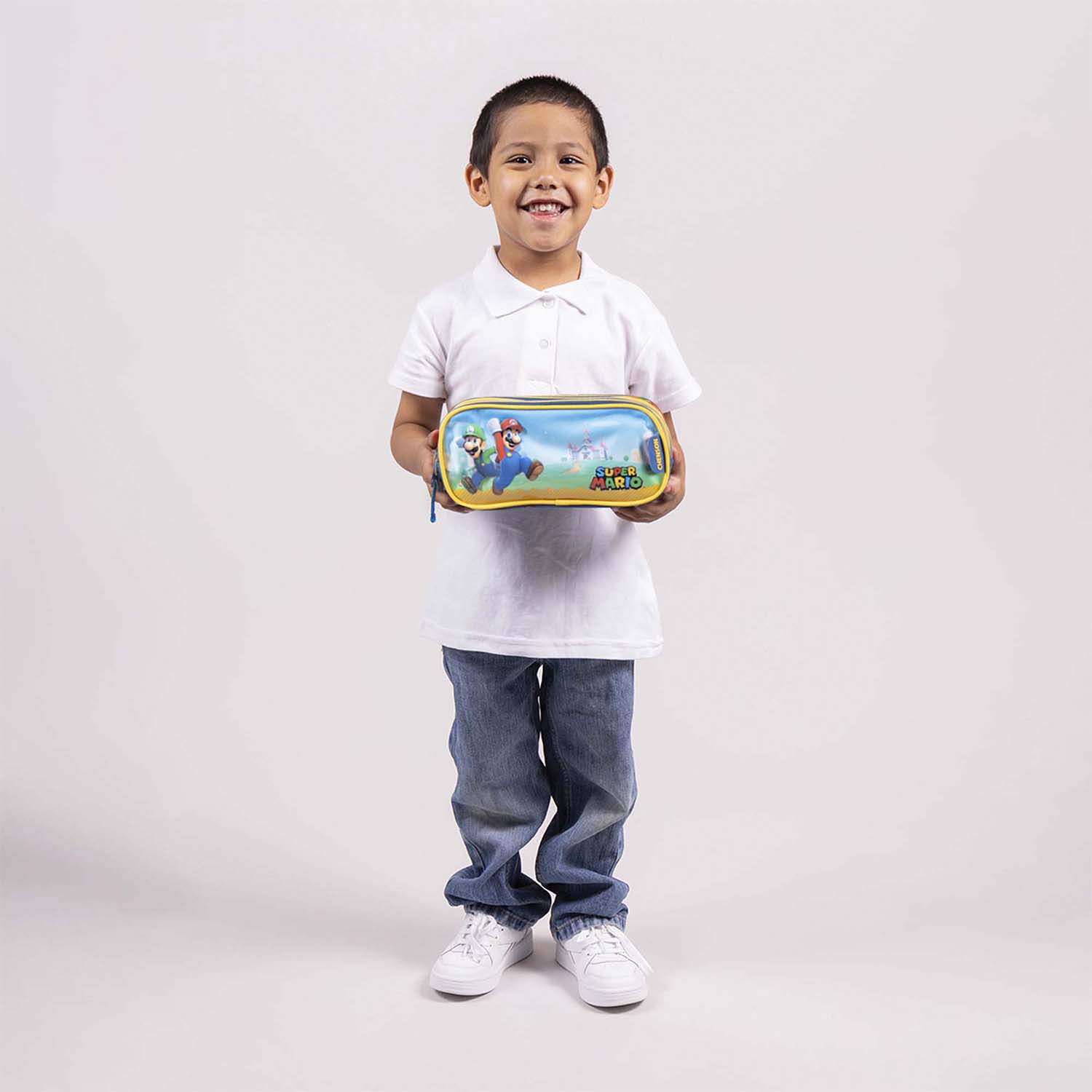 Lapicera escolar para niño Mario Bros by Chenson azul con triple compartimiento - vista 2