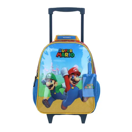 Kit Escolar Mario Bros by Chenson (Mochila con Ruedas + Lonchera + Lapicera) Azul Infantil - Modelo MB66585 1