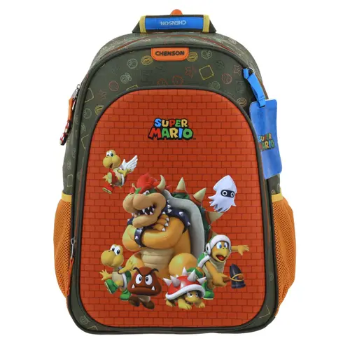 Kit Escolar Mario Bros by Chenson Mochila + Lapicera Verde Seco Infantil 2