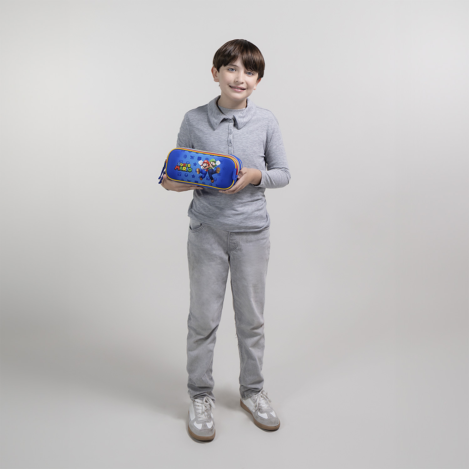 Lapicera escolar para niño Mario Bros by Chenson azul con triple compartimento - vista 2