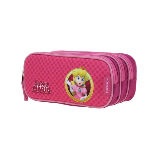 Lapicera escolar para niña Mario Bros by Chenson color rosa con triple compartimento - vista 2